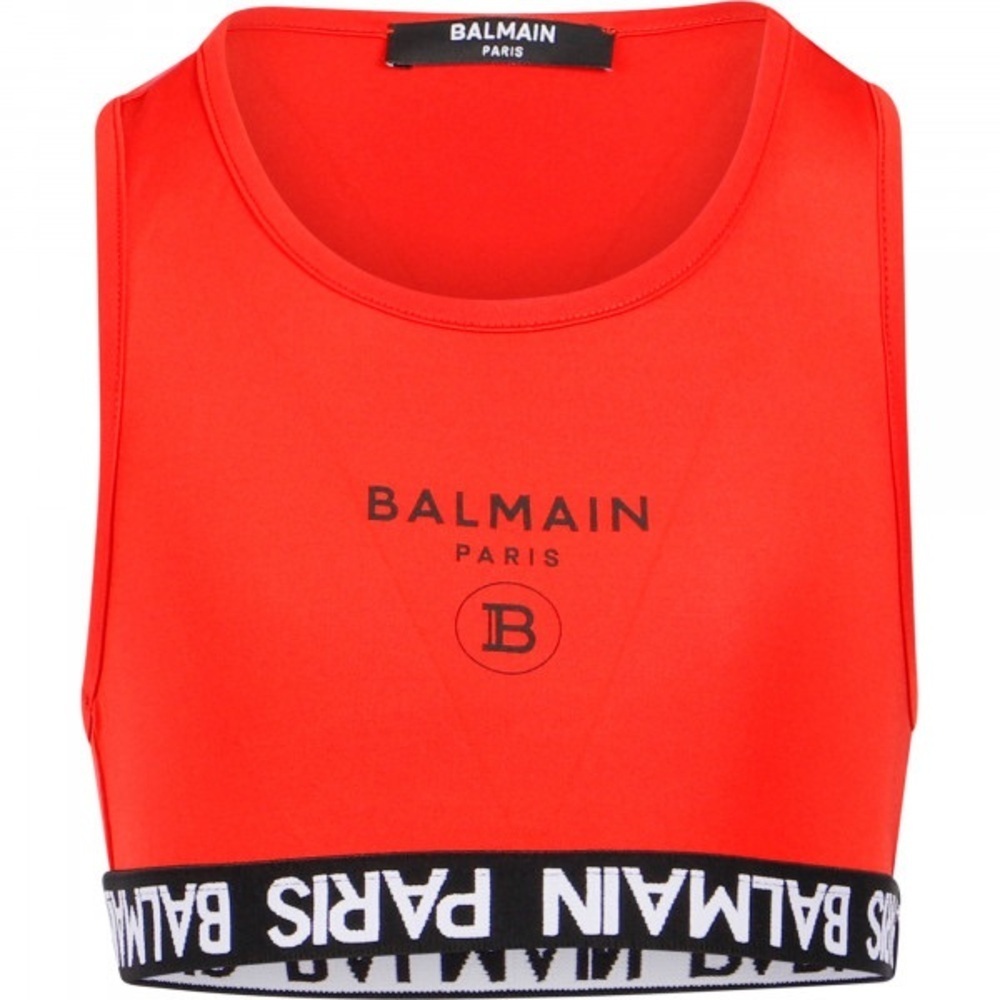 Balmain‎ Kids Graphic Logo Print Scoop Neck Crop Top Size 16
